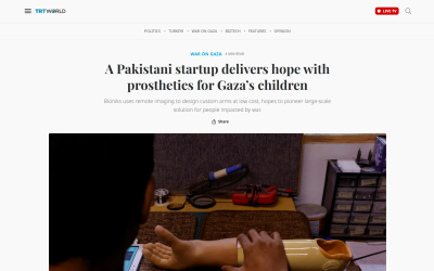 A Pakistani startup delivers hope with prosthetics for Gaza’s children